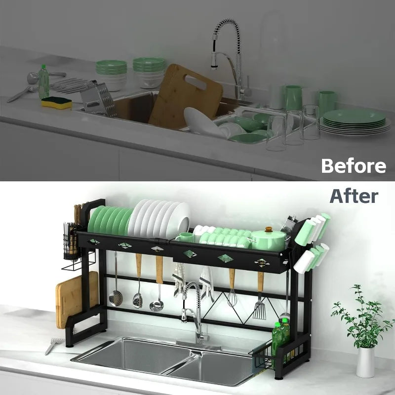 Over The Sink Dish Drying Rack-Adjustable Kitchen Counter Organizer