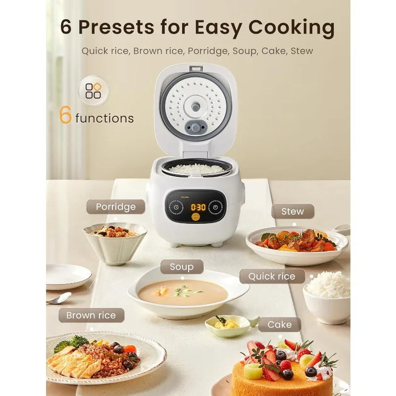 Mini Rice Cooker 5 cups cooked/2.5 cups uncooked, Portable Non-stick Rice Cooker, 6 functions