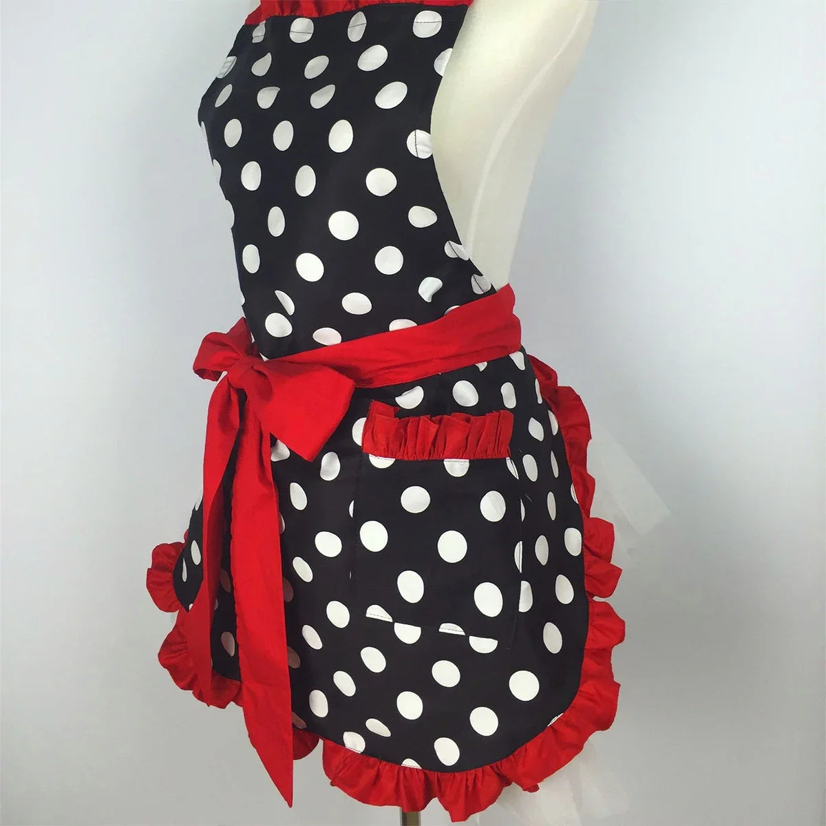 Women Cute Apron Retro Red Polka Sleeveless Aprons with Pockets