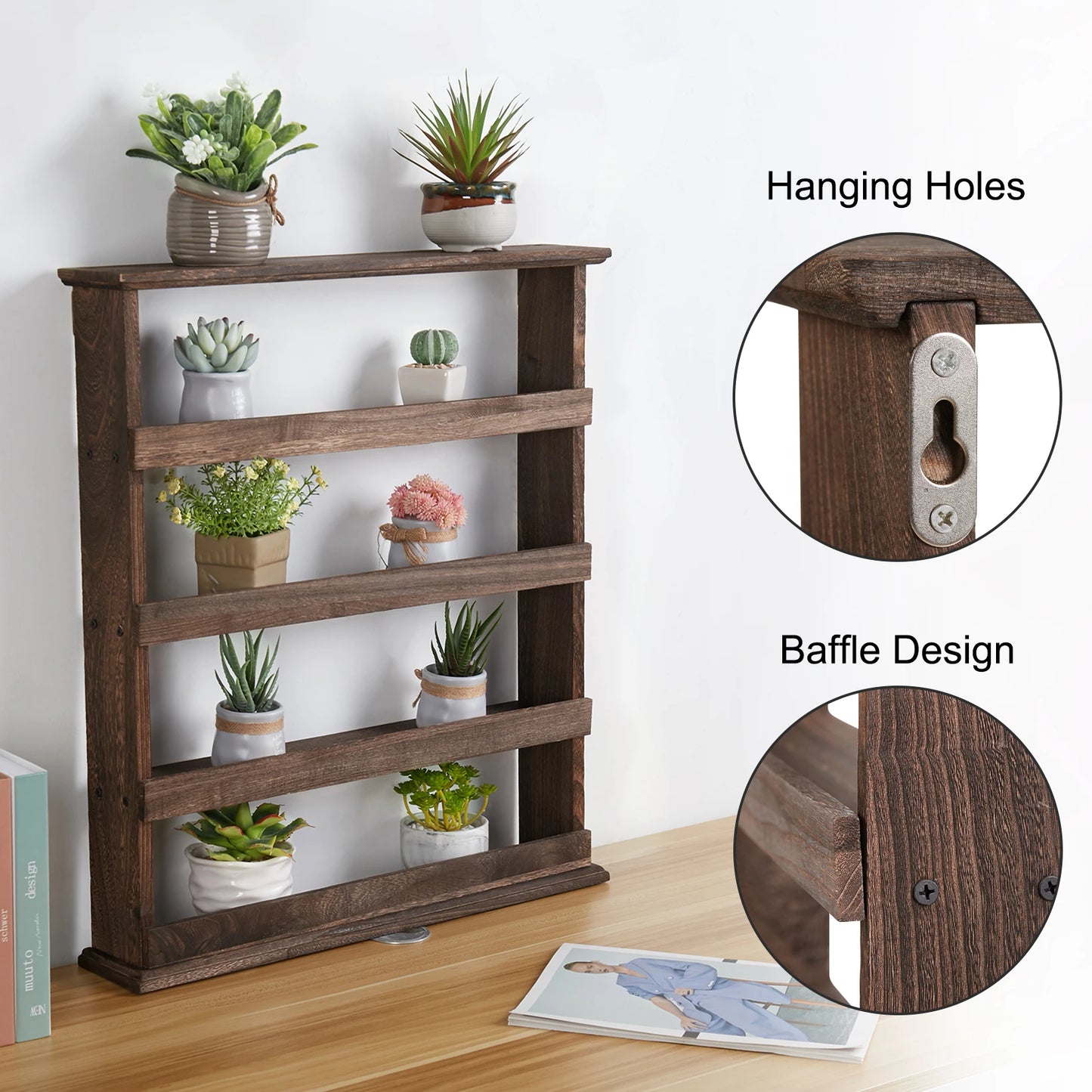 Wood Spice Rack Wall Mount, Spice Rack Holder, Seasoning Rack