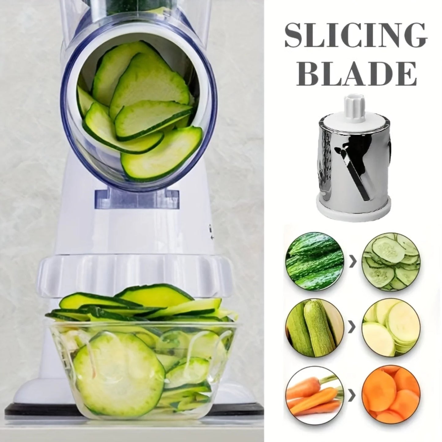 4-In-1 Vegetable Cutter: Rotary Slicer, Grater, Chopper - Kitchen Gadgets for Potatoes, Fruits