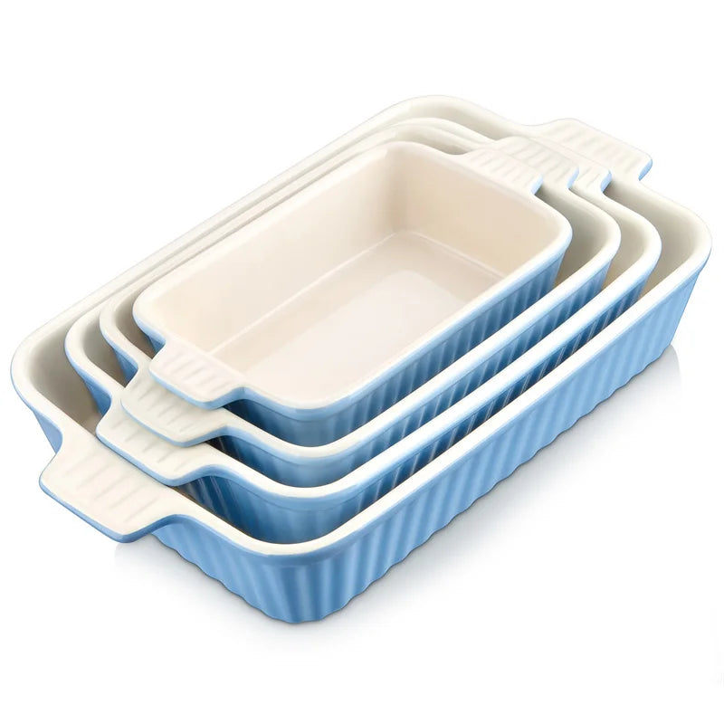 MALACASA 4-Piece Table Baking Dish Plate Set with Ceramic Handle Oven to Ideal for Lasagne/Pie/Casserole/Tapas(9"/11"/12"/13.3")