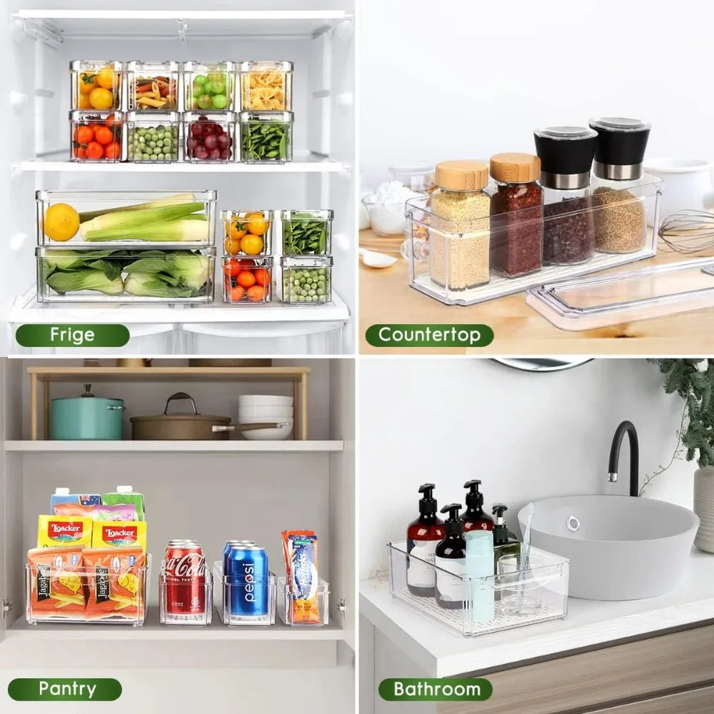 14 Pack Fridge Organizer, Stackable Refrigerator Organizer Bins with Lids, stackable