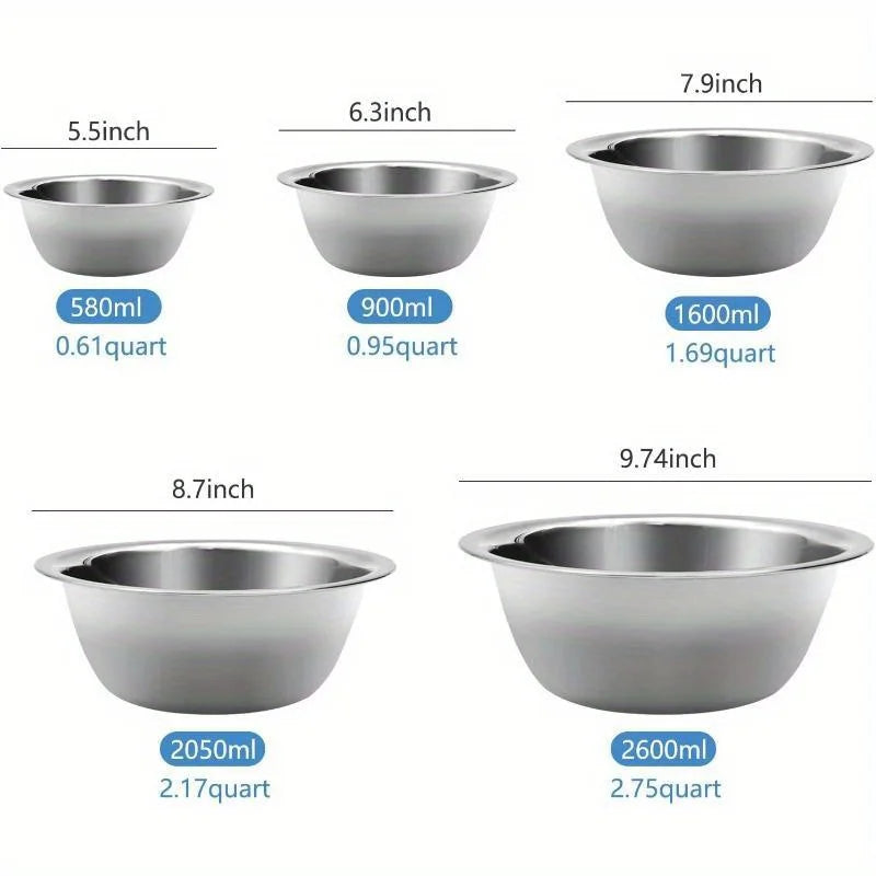 Mixing Bowl Set of 5, Stainless Steel Mixing Bowls, Nesting Whisking Bowl Set