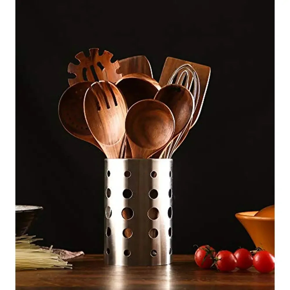 Wooden Kitchen Utensils Set with Holder