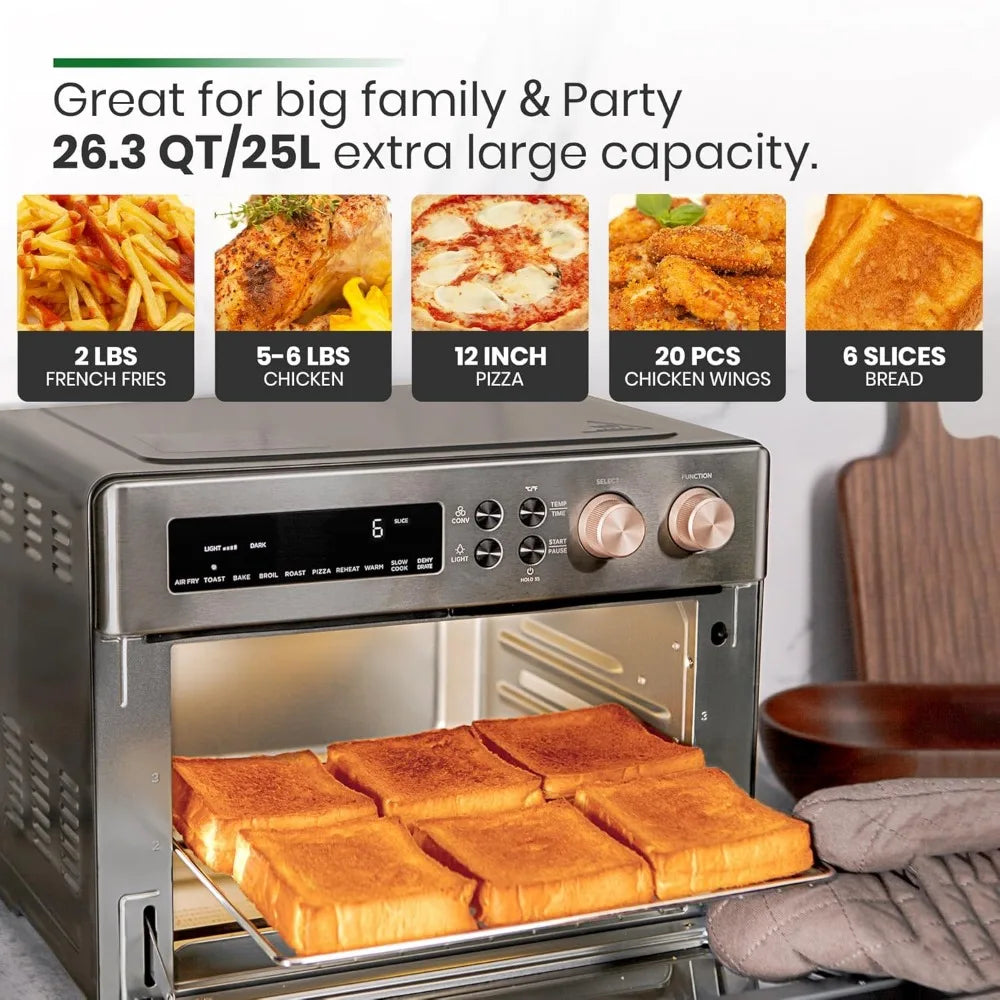 Air Fryer Toaster Oven, Extra Large Countertop Convection Oven, 6-Slice Toast, Enamel Baking Pan