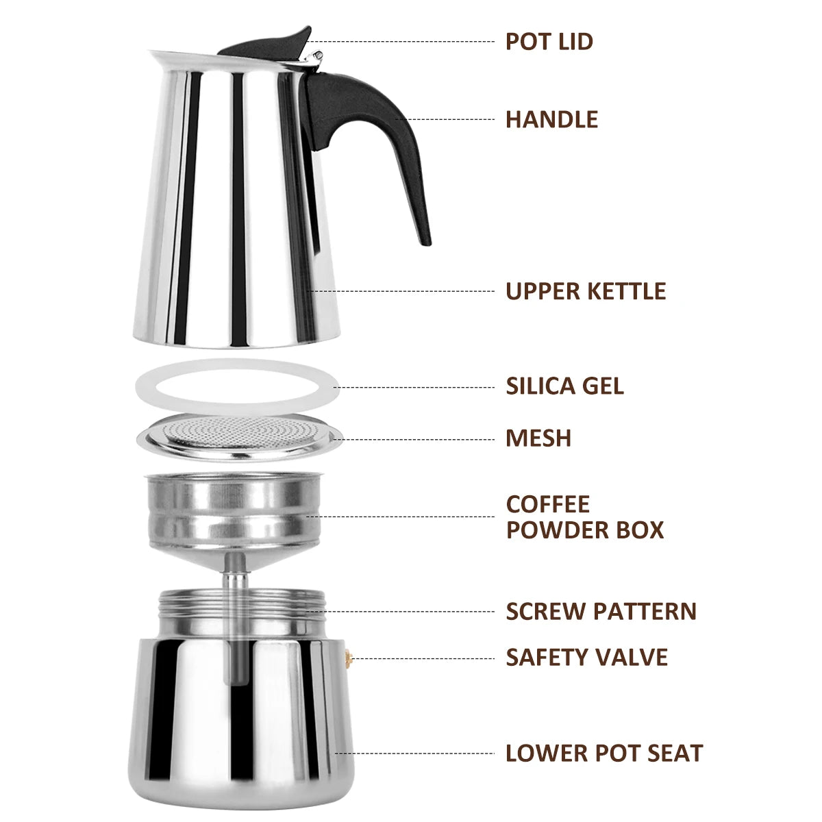 Espresso Coffee Maker Stainless Steel Stovetop Coffee Maker Moka Pot