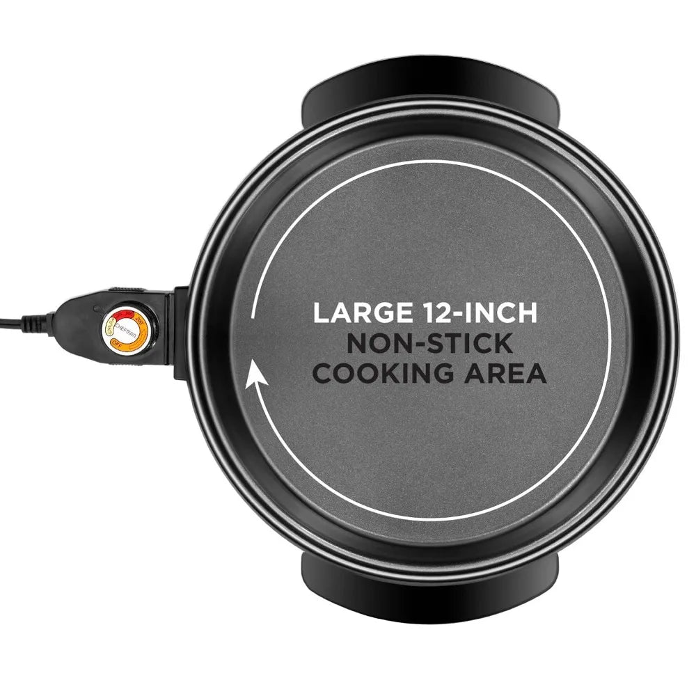 Electric Skillet 12 Inch Frying Pan with Non-Stick Coating, Temperature Control,