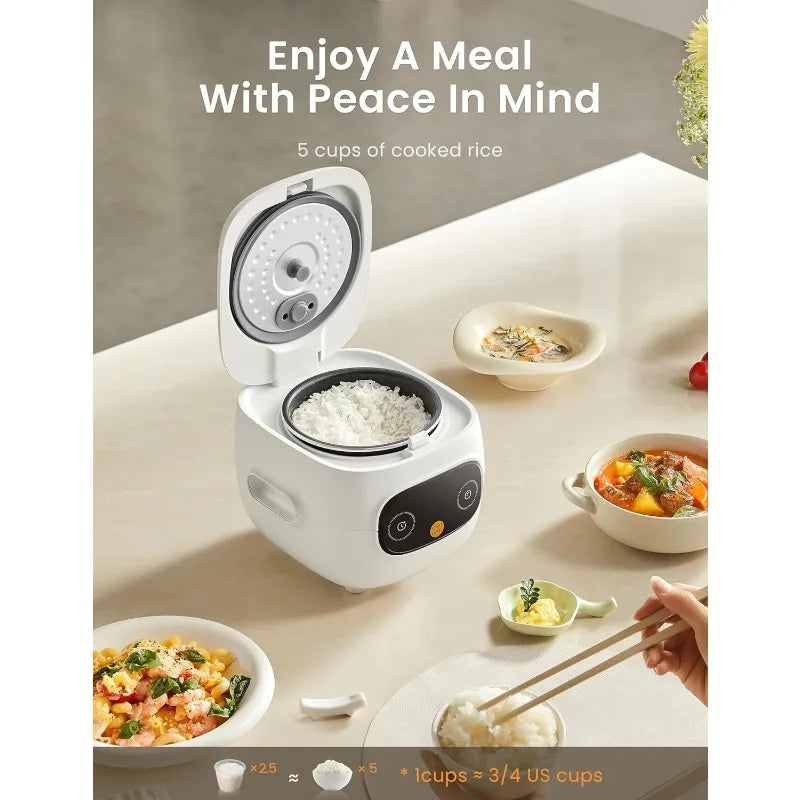 Mini Rice Cooker 5 cups cooked/2.5 cups uncooked, Portable Non-stick Rice Cooker, 6 functions