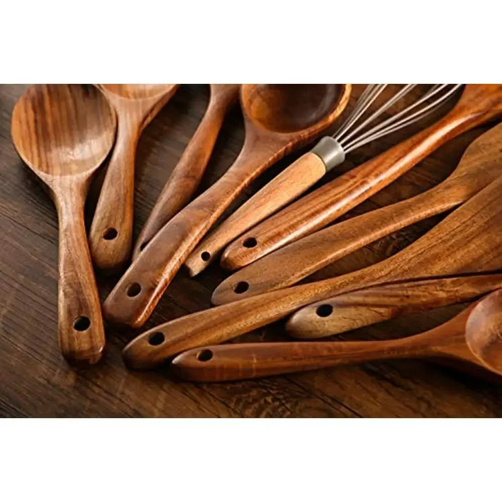 Wooden Kitchen Utensils Set with Holder