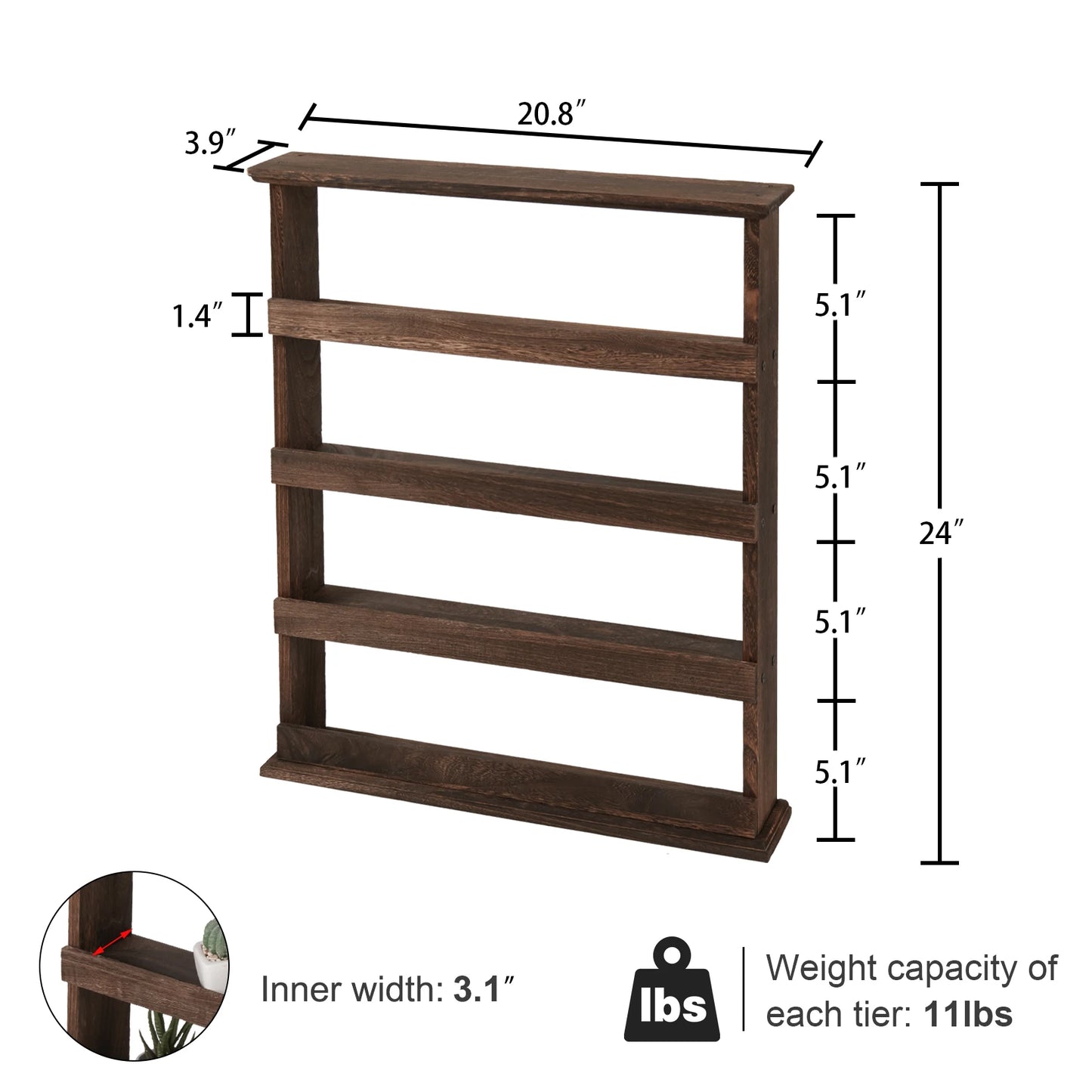 Wood Spice Rack Wall Mount, Spice Rack Holder, Seasoning Rack