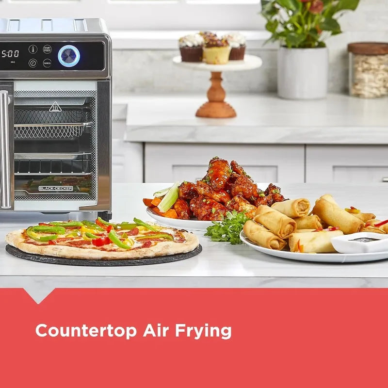 French door air fryer oven, 12 cooking functions, 60-minute timer, air fryer with convection technology