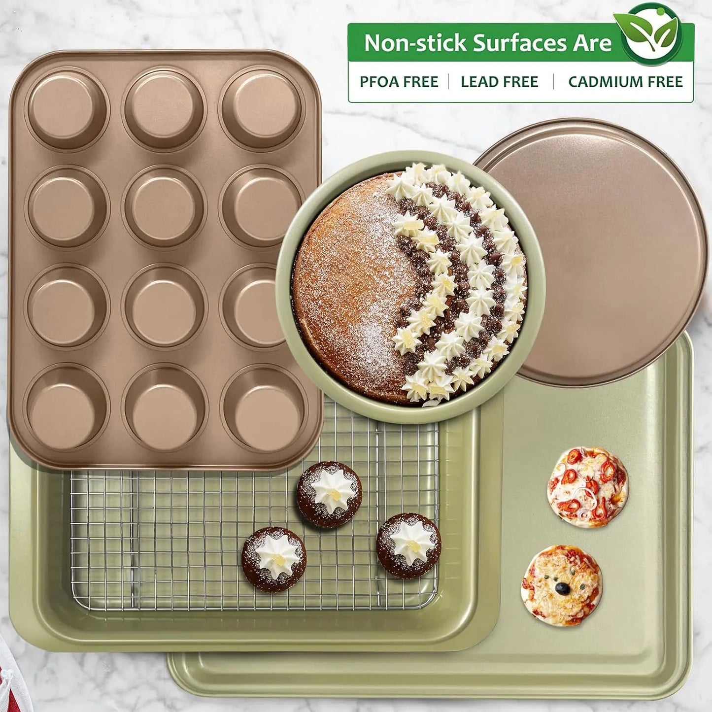 Nonstick Bakeware Set 10 Pcs, Baking Pans Set with Cookie Sheets, Muffin Pan, Loaf Pan, Cake Pan