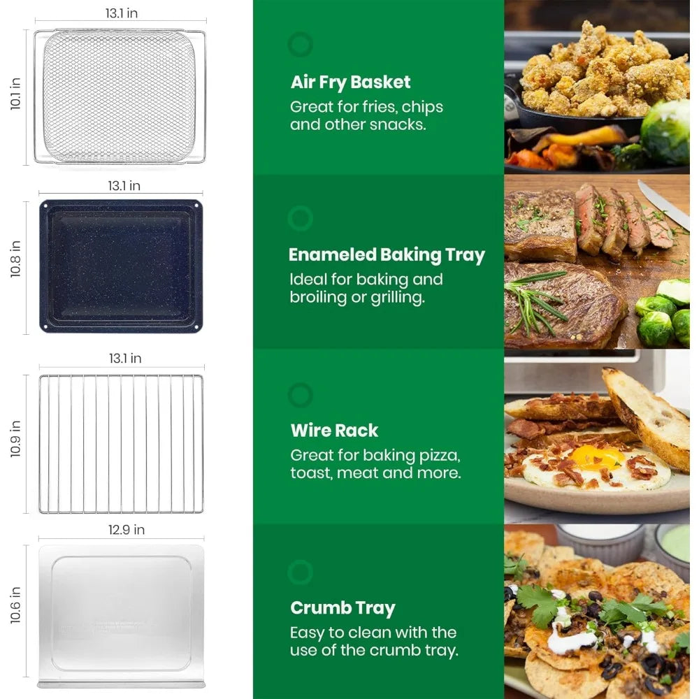 Air Fryer Toaster Oven, Extra Large Countertop Convection Oven, 6-Slice Toast, Enamel Baking Pan