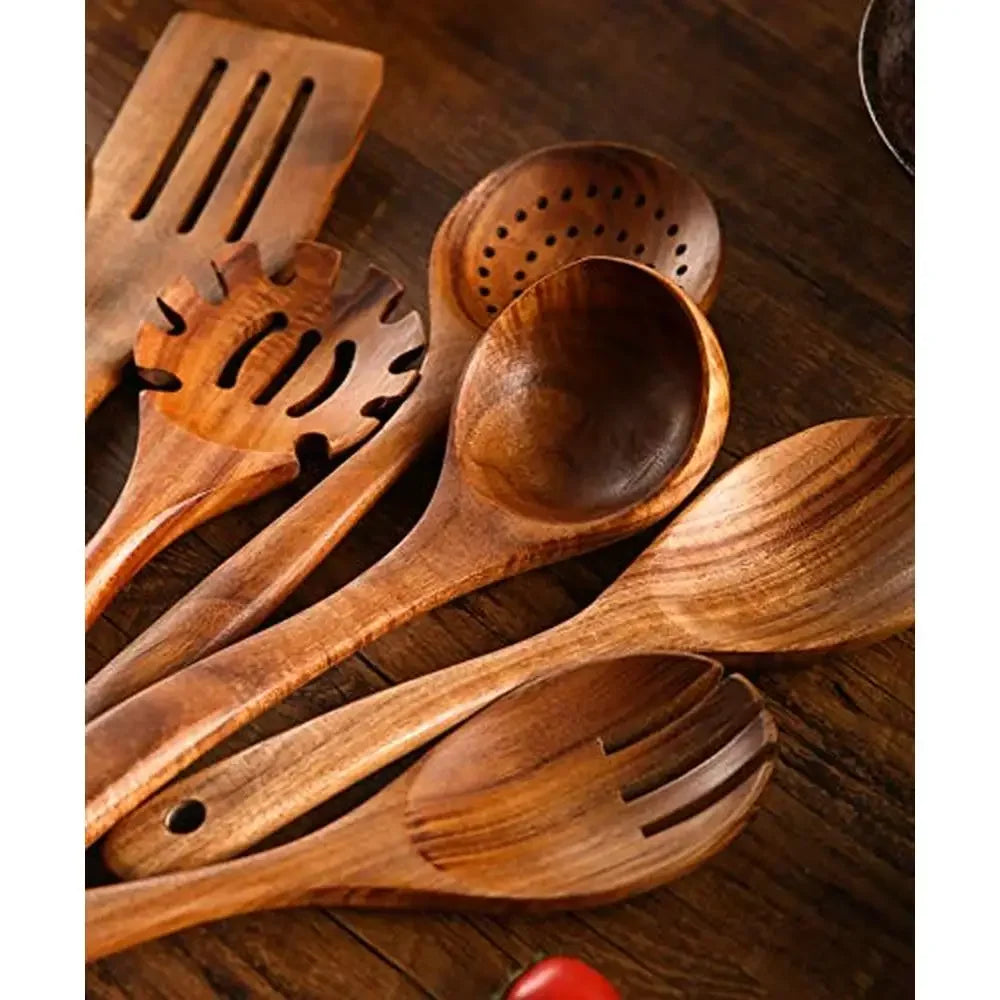 Wooden Kitchen Utensils Set with Holder