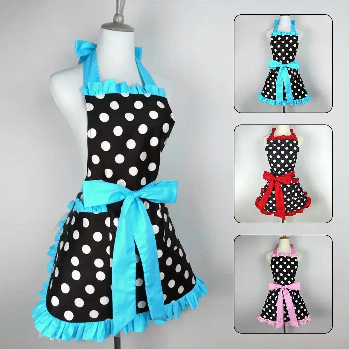 Women Cute Apron Retro Red Polka Sleeveless Aprons with Pockets