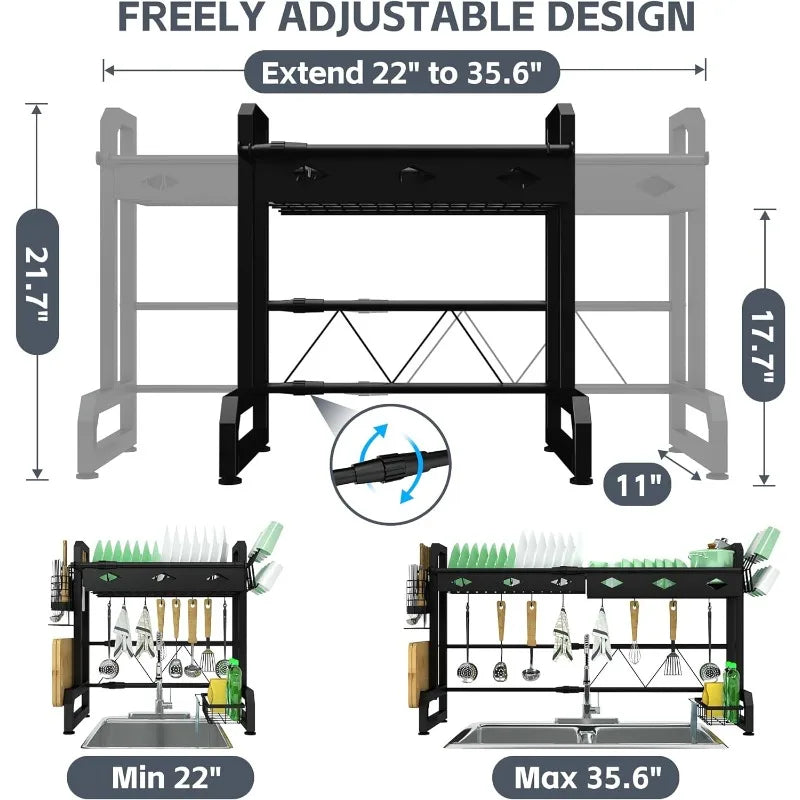 Over The Sink Dish Drying Rack-Adjustable Kitchen Counter Organizer