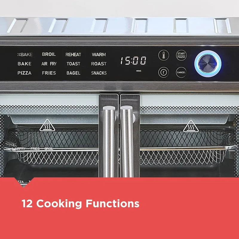 French door air fryer oven, 12 cooking functions, 60-minute timer, air fryer with convection technology