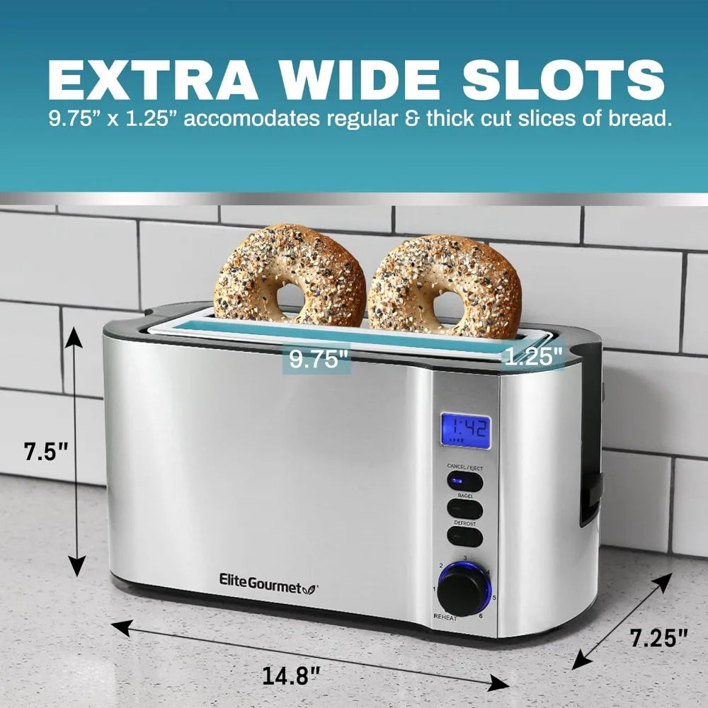 Long Slot 4 Slice Toaster, Countdown Timer, 6 Toast Setting, Defrost, Cancel Function, Built-in Warming Rack, Extra Wide Slots